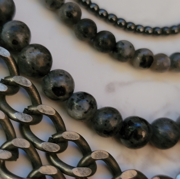 Labradorite Pyrite 5 layer beaded necklace by Marie Chavez - Picture 3 of 6